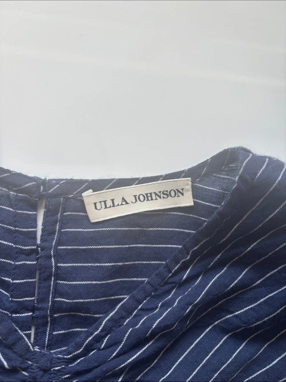 Ulla Johnson Navy Striped Puff-Sleeve Blouse - With Tag from Barneys